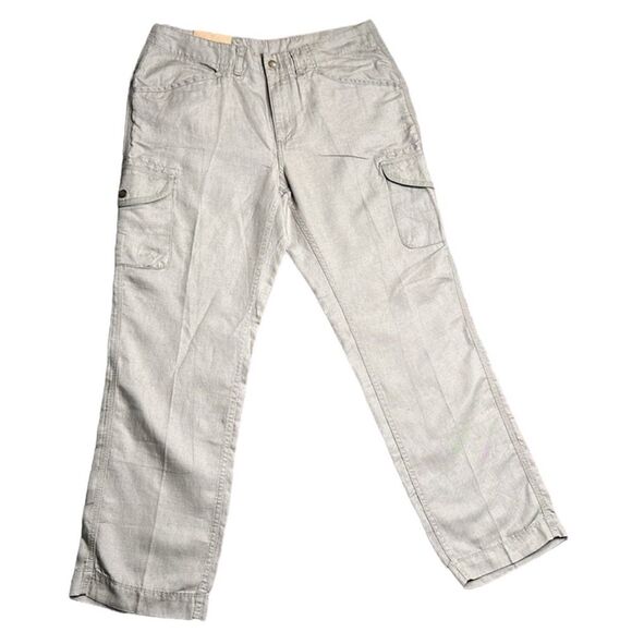 L.L. Bean Womens 12 Reg Khaki Cargo Pants Favorite Fit Wide Leg Cropped Pockets - Picture 1 of 15
